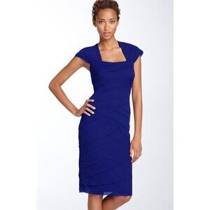 🆕 Adrianna Papell Layered Tiered Chiffon Cap Sleeve Dress 4 Blue